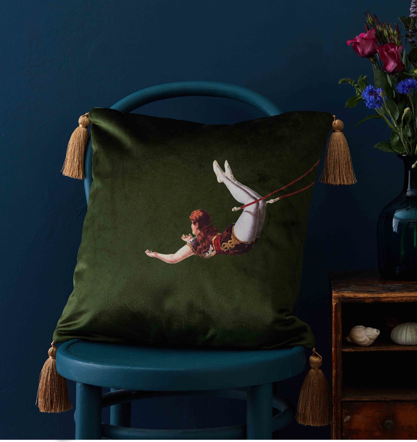 Trapeze Girl Velvet Cushion Lush Meadow Green Second - Image 2