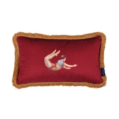 Trapeze Boy Rectangular Velvet Cushion Deep Berry Red Second