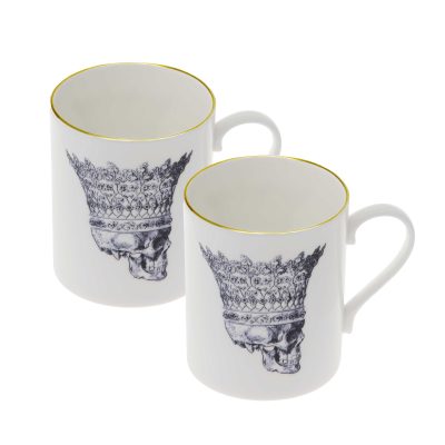 Large Skull in Crown Set of Two Mugs